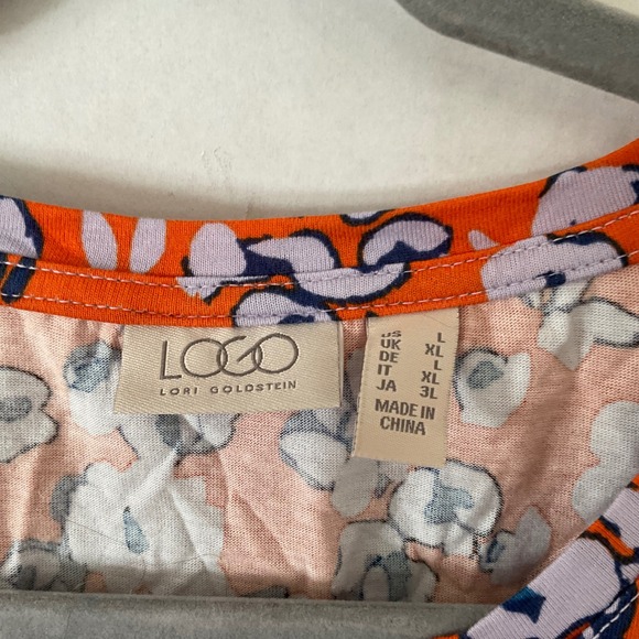 LOGO Lori Goldstein Womens Orange Floral Cotton Modal Long Sleeve Top L - Picture 2 of 9